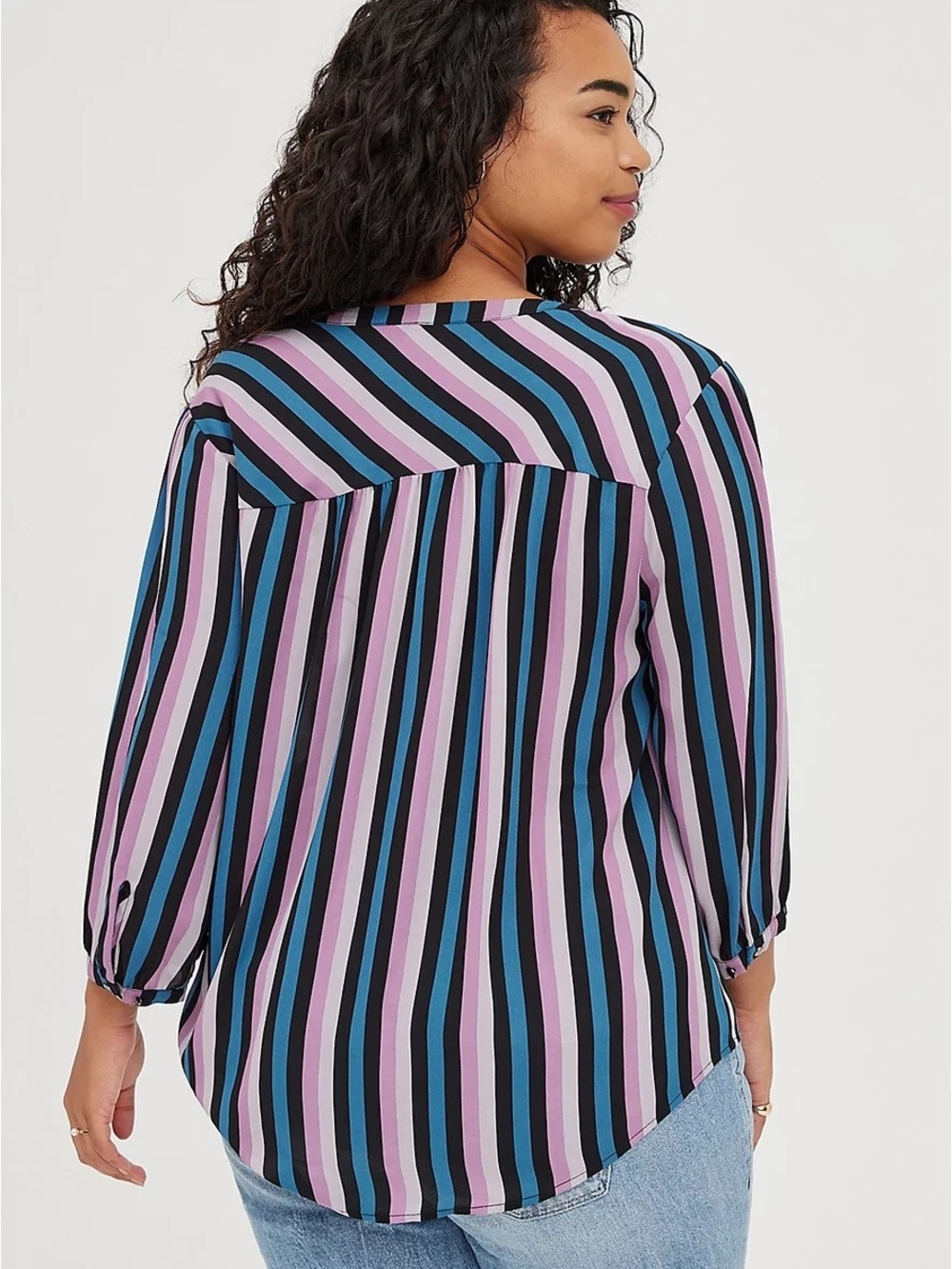 Torrid PEASANT BLOUSE - GEORGETTE PURPLE STRIPE Size 3 - Picture 2 of 5